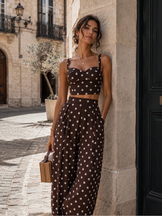 Commense Pants - NWT Commense Brown Polka Dot Set